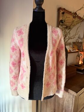 Bailey 44 Cream Cardigan with Pink Floral Pattern